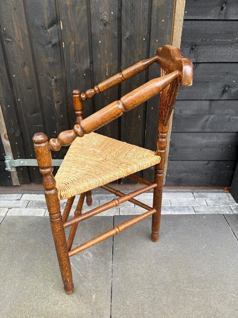 Antiek Hollands Houten Fauteuil met rieten zitting., Ophalen of Verzenden
