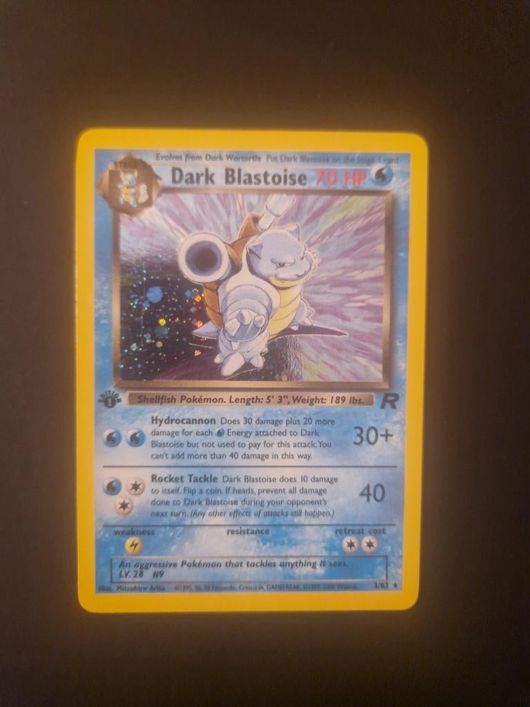 Dark Blastoise 1st edition holo TR. Pokémon tcg Team Rocket, Ophalen of Verzenden, Zo goed als nieuw, Losse kaart, Foil