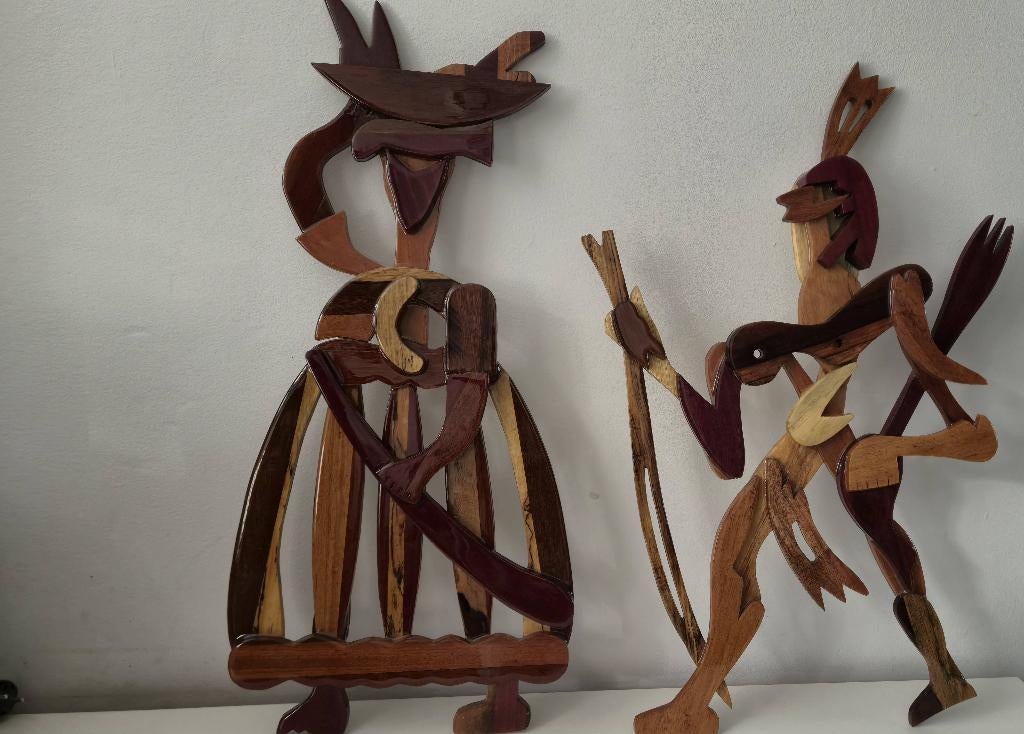 Surinaams Hout Kotomisi en Indiaan, Antiek en Kunst, Kunst | Beelden en Houtsnijwerken, Overige onderwerpen, Houtsnijwerk, Handgemaakt