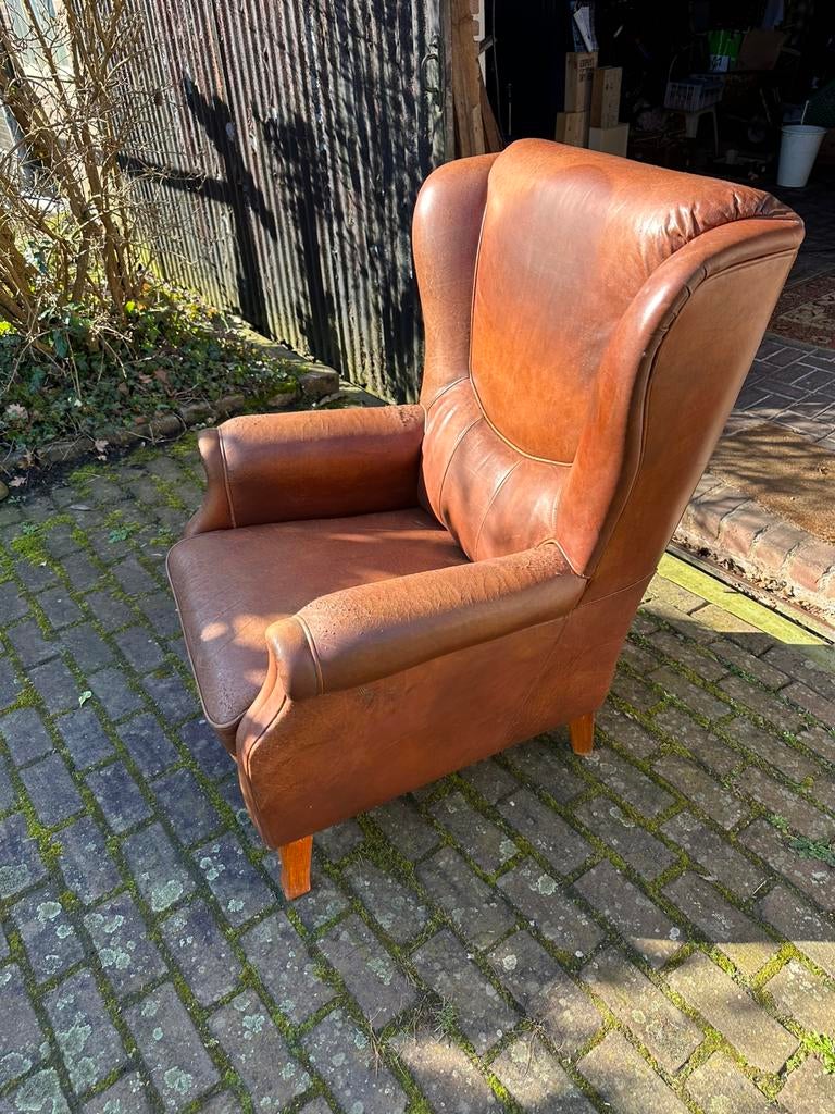 Lederen fauteuil, Gebruikt, Klassiek, Ophalen of Verzenden, 50 tot 75 cm