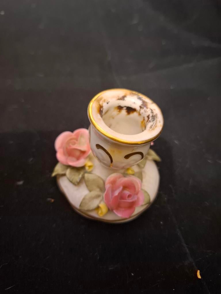 Vintage Porseleinen Kandelaar met Rozen Decoratie, Antiek en Kunst, Ophalen of Verzenden