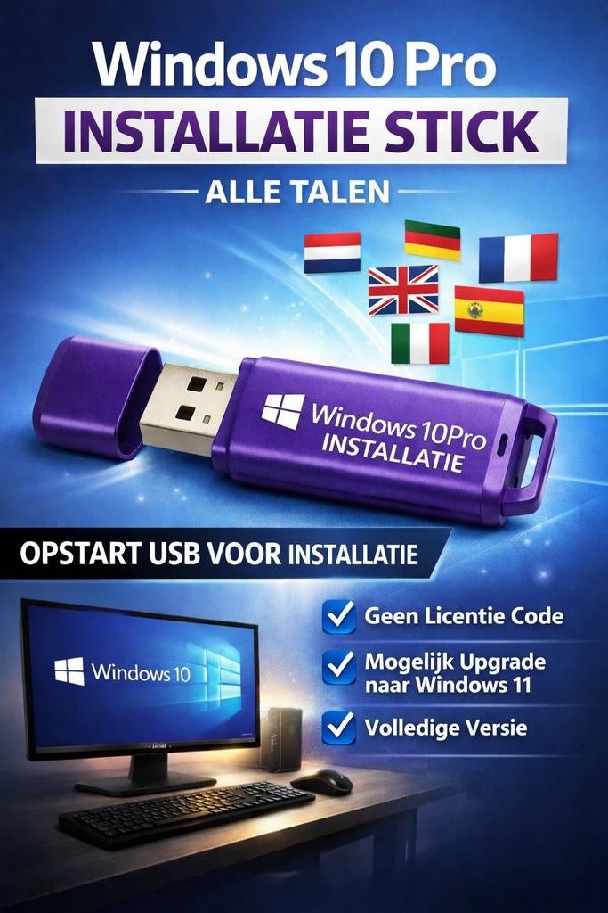 Windows 10 Pro Installatie USB Stick – Alle talen, Computers en Software, Besturingssoftware, Ophalen of Verzenden, Nieuw, Windows
