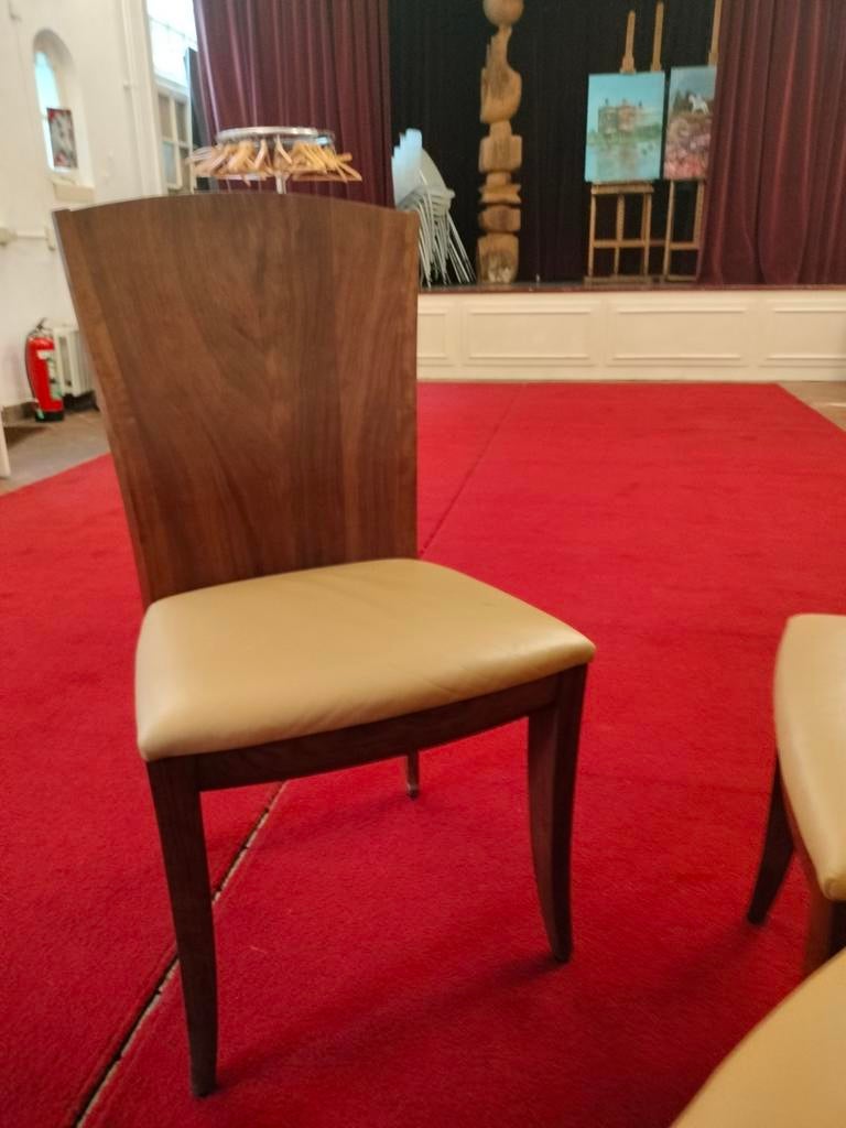 4 Designer Eetkamerstoelen van Bubinga Hout, Bruin, Ophalen of Verzenden, Zo goed als nieuw, Vier