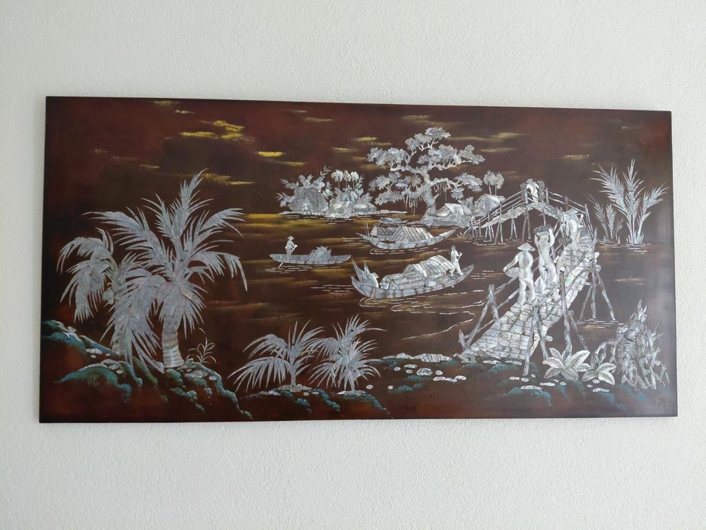 Indische schilderijset met parlemoerschelpjes, Antiek en Kunst, Ophalen