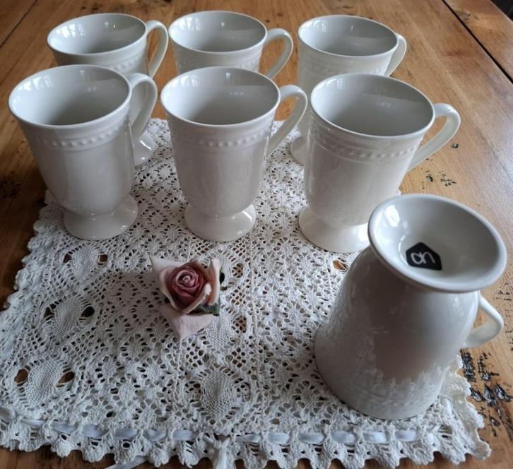 7 Albert Heijn mokken / bekers op voet, Gebruikt, -, -, Ophalen of Verzenden