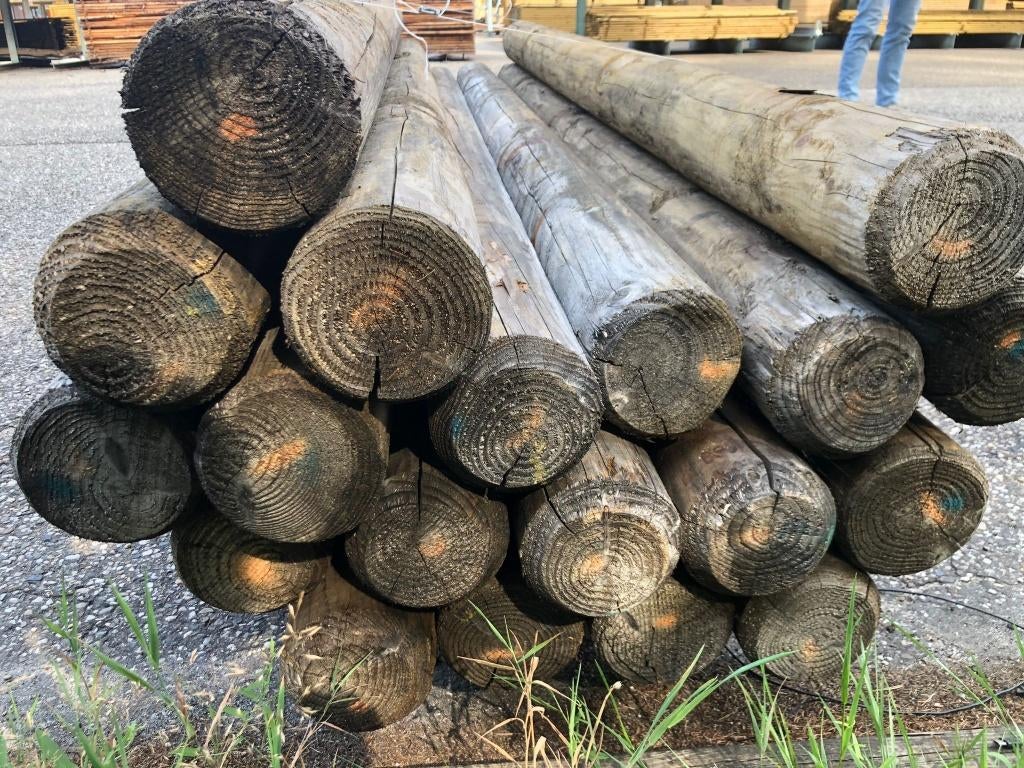 Grenen palen gepunt en gekruind 300xØ14 cm Nr. 580, Ophalen, Zo goed als nieuw, 250 cm of meer, Palen