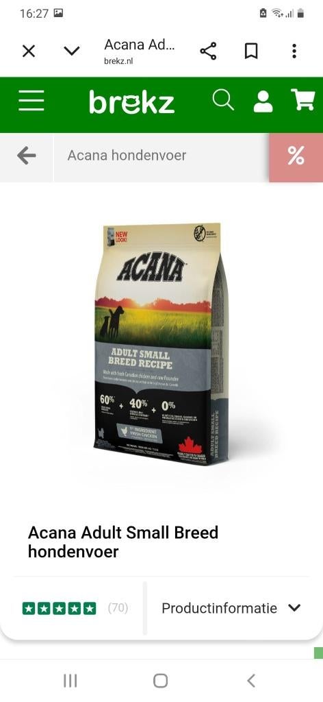 Acana small breed hondenvoer, Ophalen, Hond