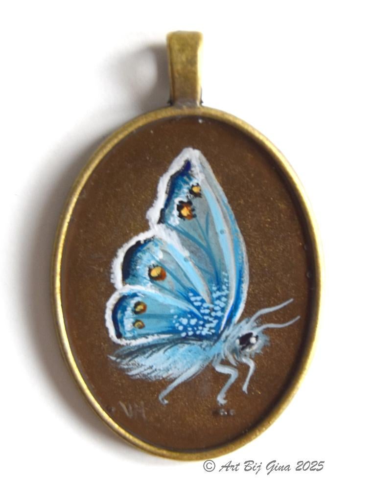 Icarus Blauwtje hand geschilderd op een mooie hanger, Ophalen of Verzenden