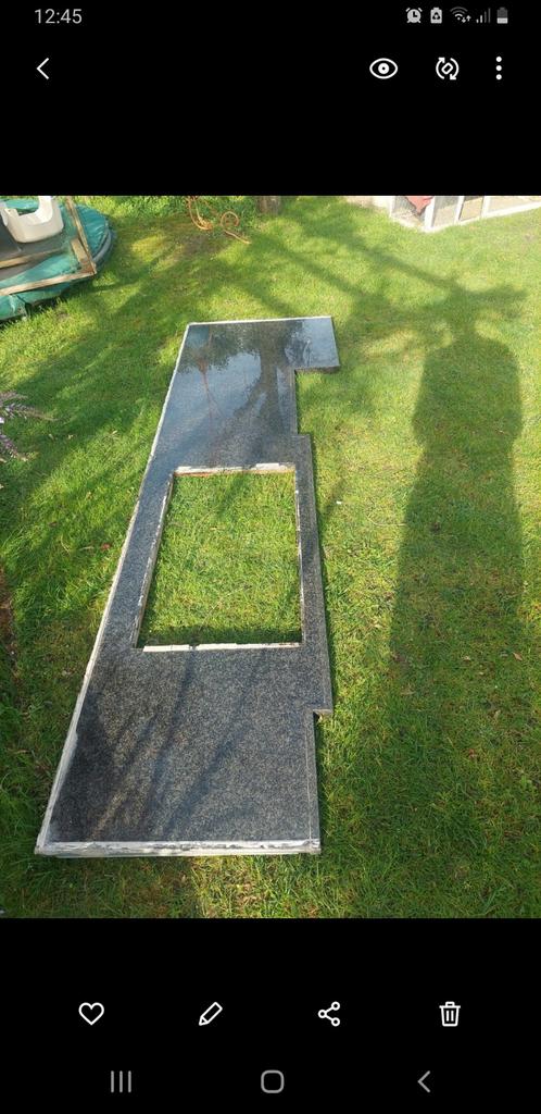 Natuurstenen blad met uitsparing voor spoelbak, Huis en Inrichting, Keuken | Keukenelementen, Ophalen, Gebruikt, Grijs, 200 cm of meer