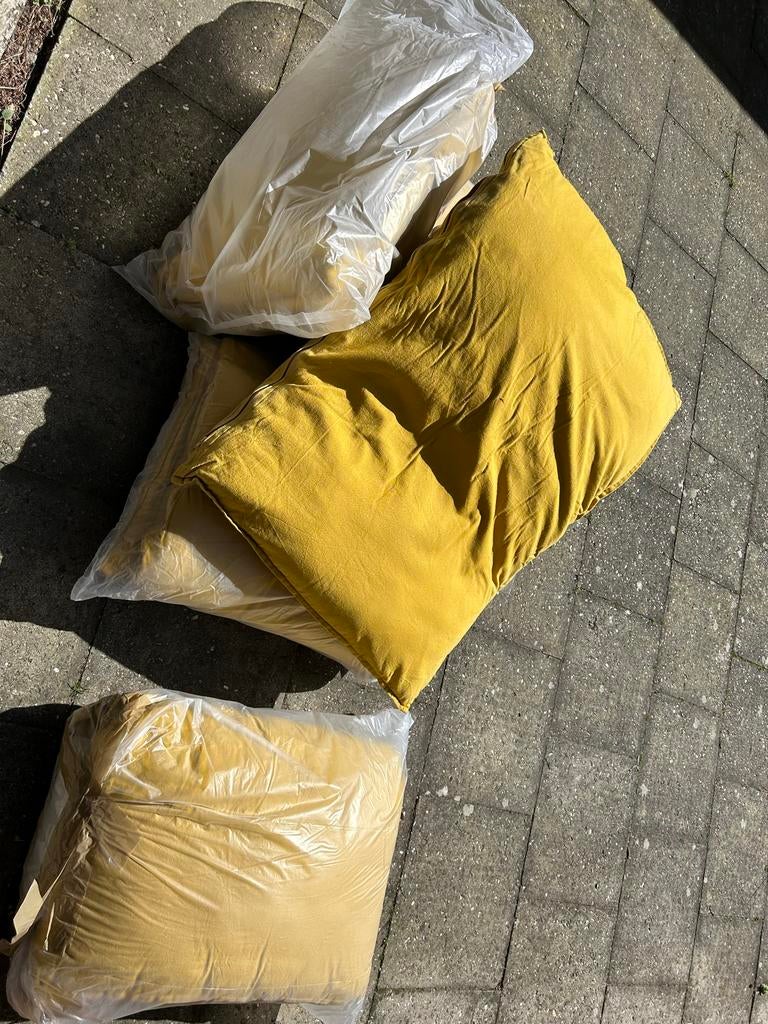 Mood Collection Okergele Tuinkussens, Huis en Inrichting, Woonaccessoires | Kussens, Ophalen, Gebruikt, Geel, Vierkant