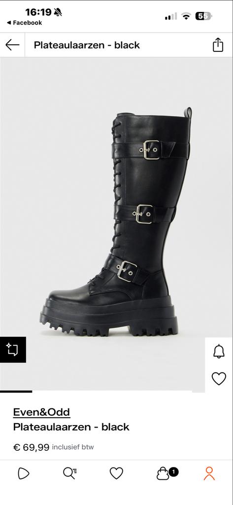 Zwarte plateau laarzen maat 42, Ophalen of Verzenden, Gedragen, Zwart, Hoge laarzen