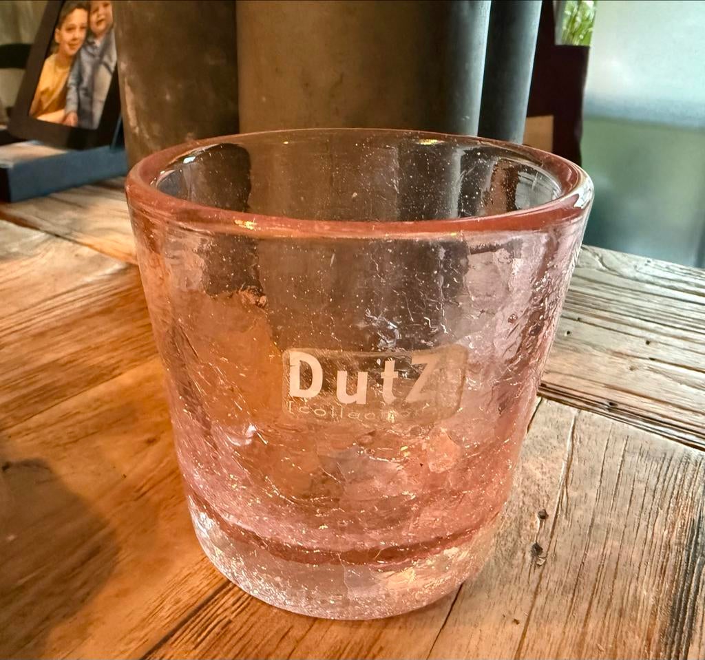 Duetz waxinelichthouder - Roze glas, Overige materialen, Overige kleuren, Ophalen of Verzenden, Zo goed als nieuw