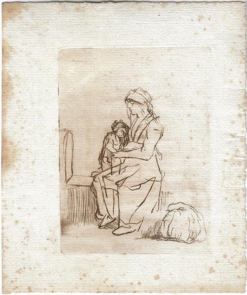 Ernst Bagelaar vernis mou "Moeder met Kind", Antiek en Kunst, Kunst | Etsen en Gravures, Ophalen