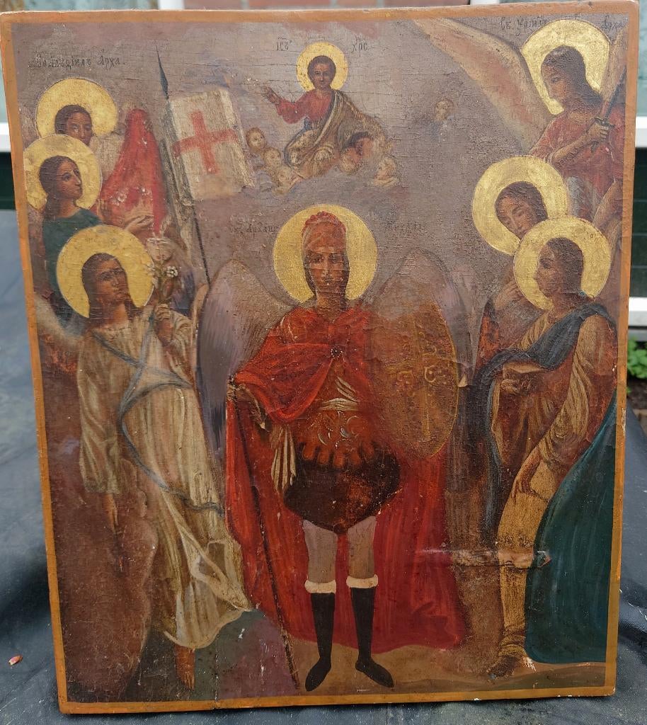19 eeuw groot ikoon Aartsengel Michaël met alle Aartsengels, Ophalen of Verzenden