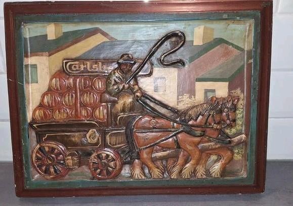 Carlsberg houtsnijwerk bier mancave reclame vintage bord, Ophalen, Reclamebord, Plaat of Schild, Overige merken