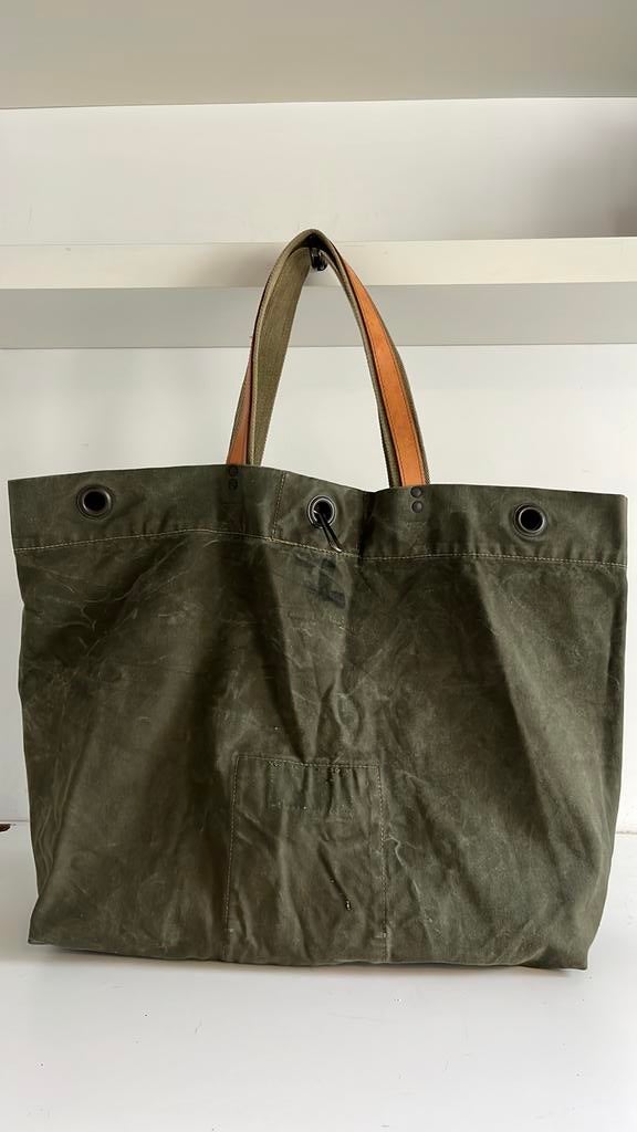 handgemaakte boodschappentas strandtas van kaki plunjezak, 40 tot 60 cm, 30 cm of meer, Ophalen of Verzenden, Zo goed als nieuw