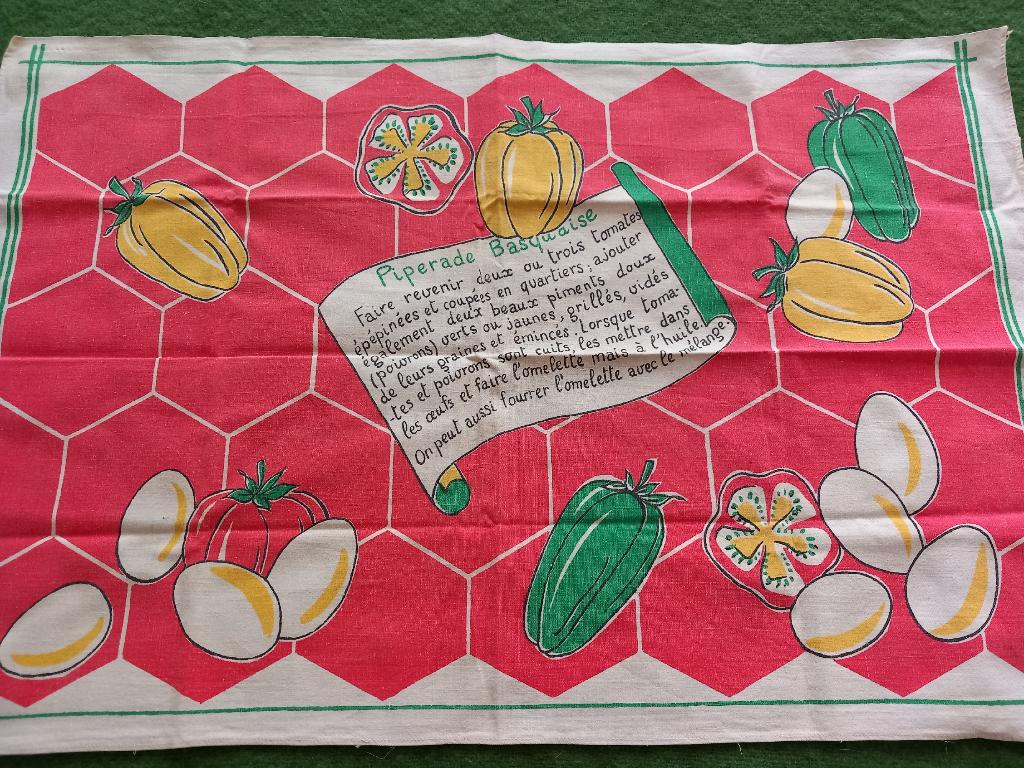 vintage textiel overdoek handdoek theedoek met Frans recept, Ophalen