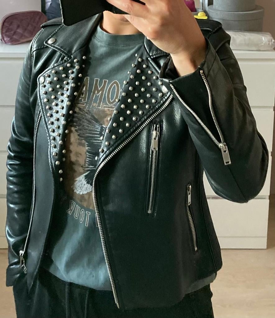 Zwart (nep) leren jasje, biker jasje, Mango, Zwart, Ophalen of Verzenden, Zo goed als nieuw