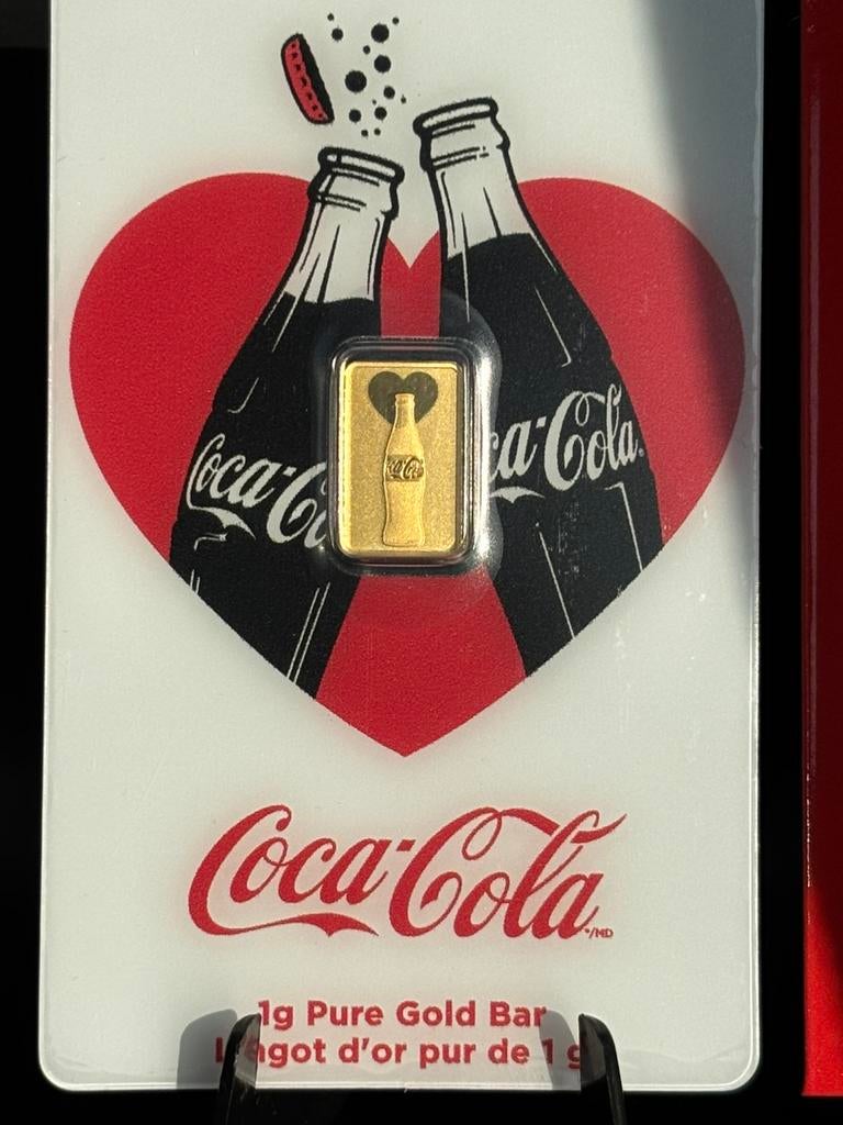 1 gram pamp suisse coca cola baartje goud - limited edition, Postzegels en Munten, Edelmetalen en Baren, Ophalen of Verzenden