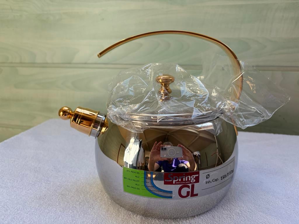 Spring Fluitketel GL - 1.5L RVS met Gouden Accent, Ophalen of Verzenden, Nieuw