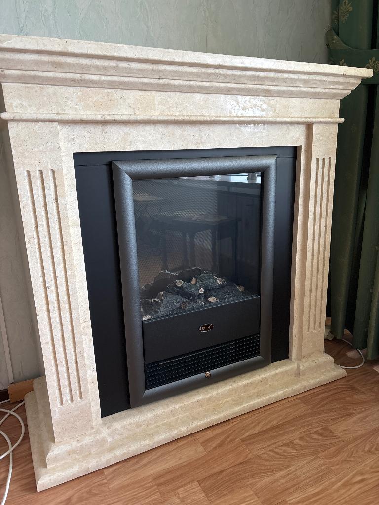 Ruby elektrische sfeerhaard met stenen schouw, Ophalen, Gebruikt, Vrijstaande haard, Elektrische haard