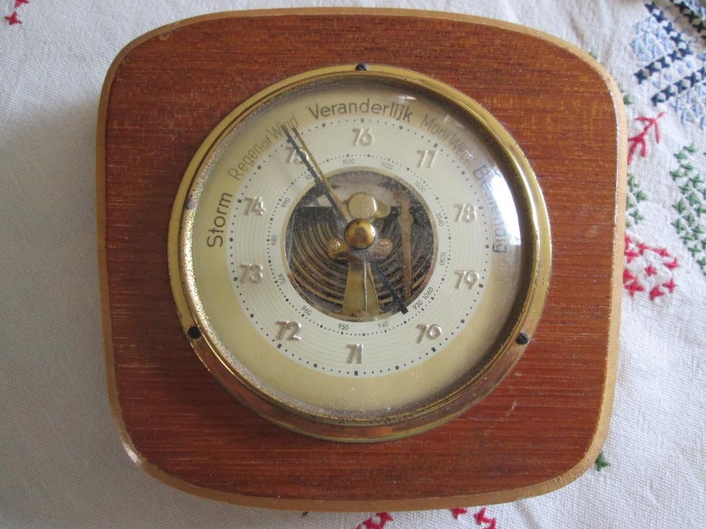 vintage teak houten barometer, Ophalen, Gebruikt