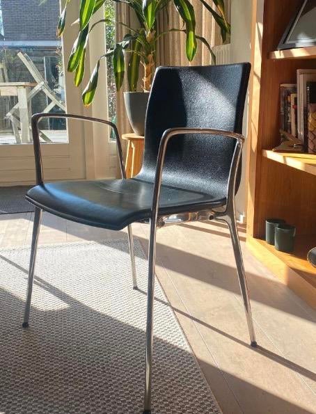 Zwarte leren design eetkamerstoelen, Ophalen, Zo goed als nieuw, Zwart, Vijf, Zes of meer stoelen