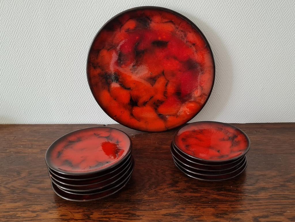 Vintage fat lava  (taart)servies Deens design, Ophalen of Verzenden