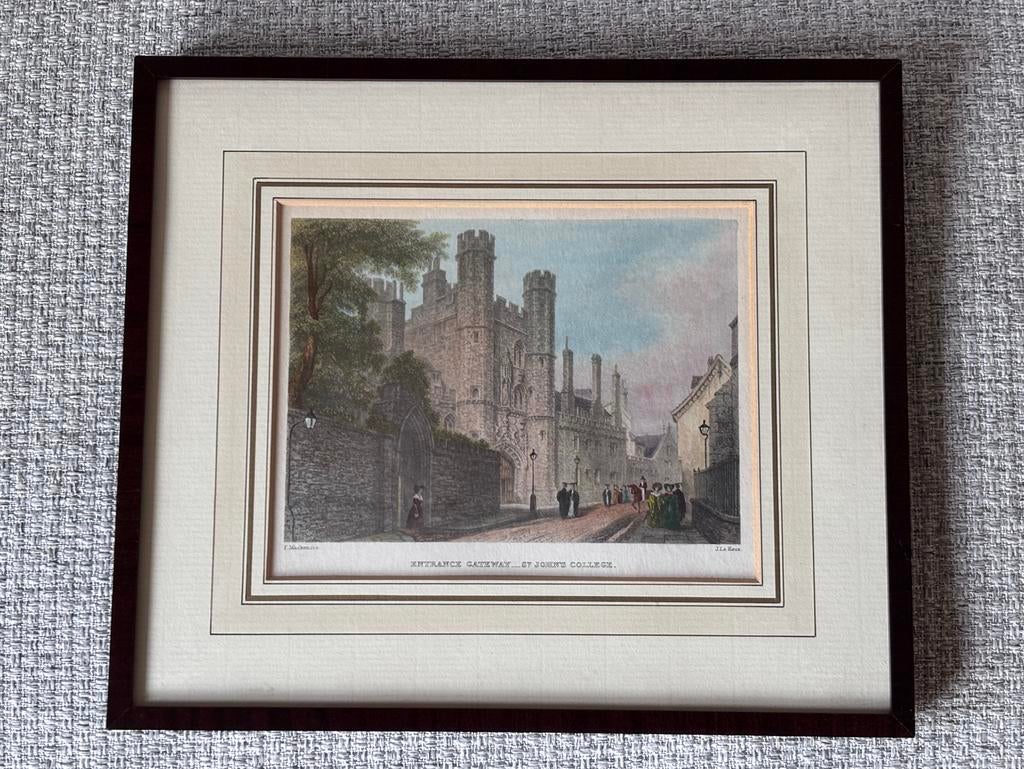 Antique Steel Engraving: St John’s College, Cambridge c.1840, Antiek en Kunst, Ophalen of Verzenden