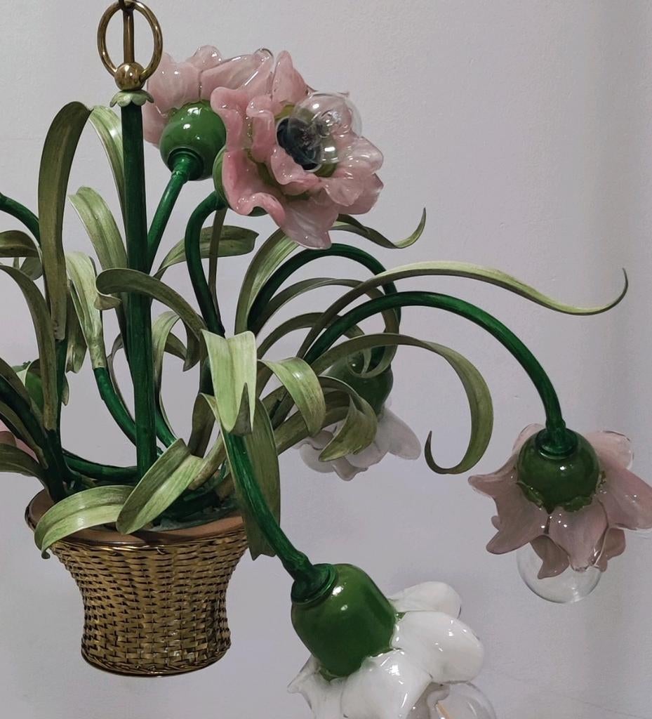 Murano Banci XL Kroonluchter Bloemenmand Lamp '70 flowerpot, Ophalen, Zo goed als nieuw, Glas, Mid Century Modern