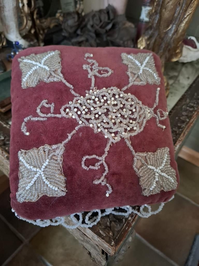 Mooi oud velours bruidskussen, Antiek en Kunst, Ophalen of Verzenden