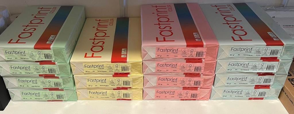 Fastprint A4 papier 80 grams geel, roze, blauw en geoen, Ophalen