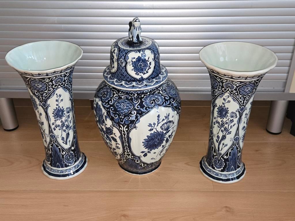 Delfts blauwe vazen set Royal Sphinx by BOCH, Antiek en Kunst, Ophalen of Verzenden