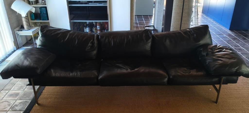 Luxe B&B Italia Diesis lederen driezitsbank zwart, 250 tot 300 cm, Gebruikt, Modern, Design, Italiaans, Driepersoons