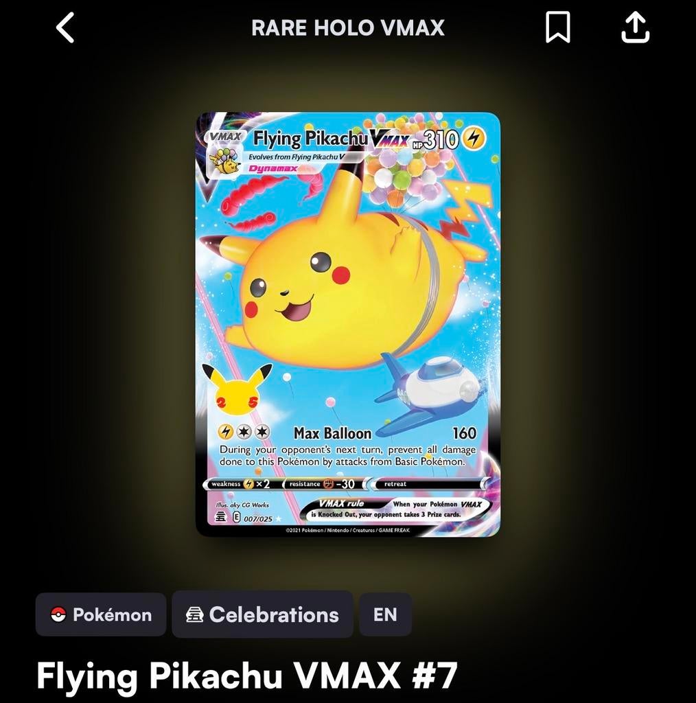 Pokémon Flying Pikachu VMAX #7 Celebrations, Ophalen of Verzenden, Nieuw, Losse kaart, Foil