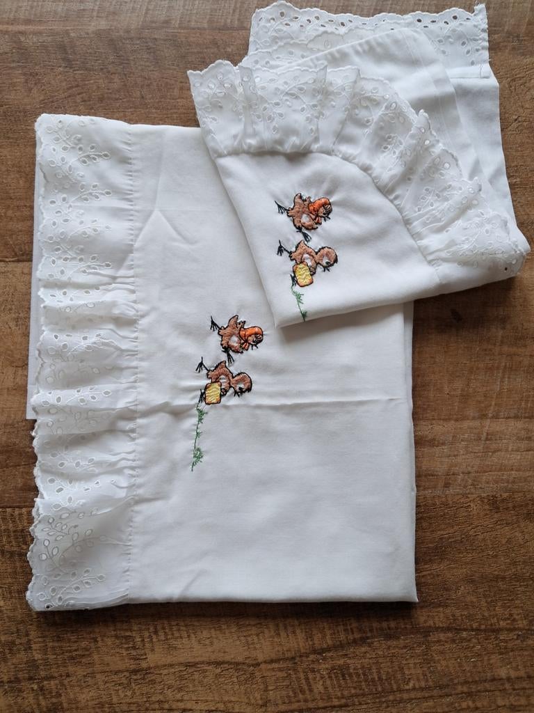 Retro lakensetje ledikantje/wieg, Ophalen of Verzenden, Wit, Jongetje of Meisje, Deken of Dekbed