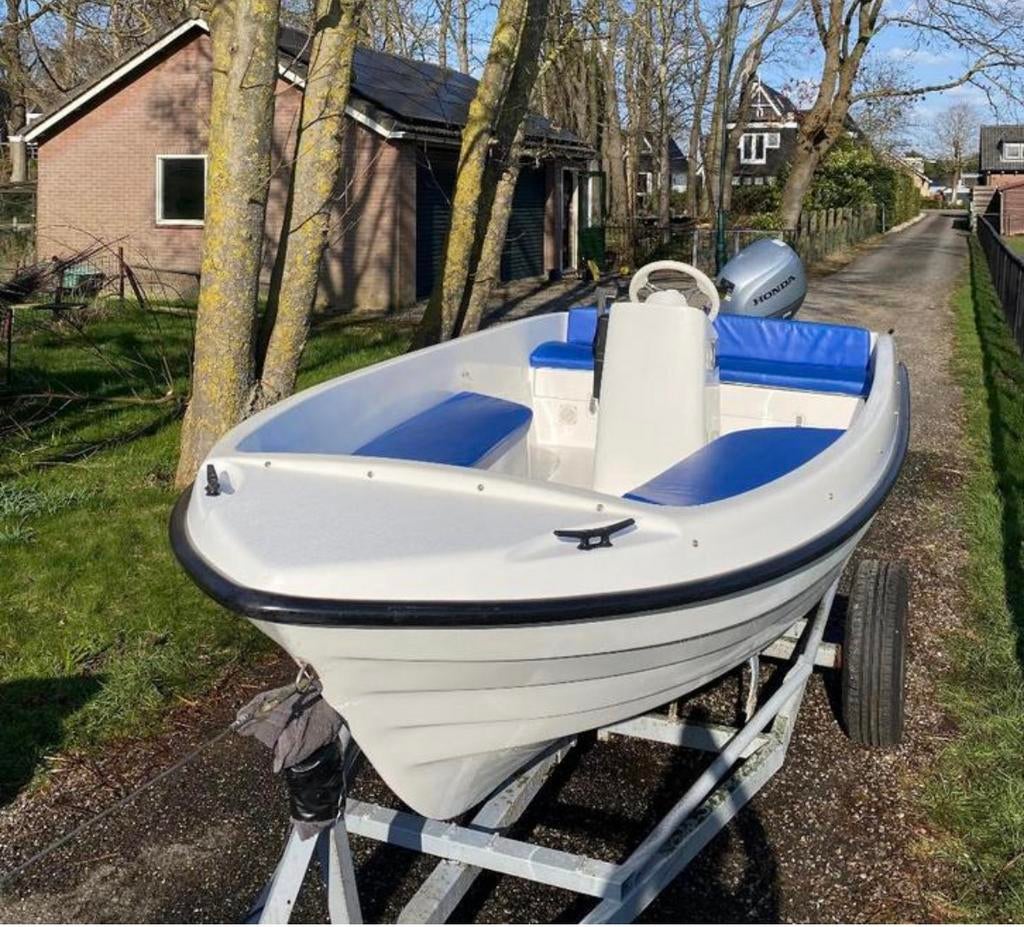 Topcraft 420 met Honda 15 pk 4-takt elektrisch gestart, Watersport en Boten, Motorboten en Motorjachten, Gebruikt, Polyester, Tot 6 meter