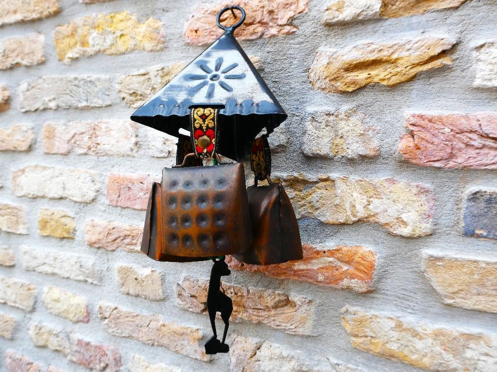 Windgong deurbel 3 bellen met berggeit geit koebel bel gong, Antiek en Kunst, Ophalen of Verzenden