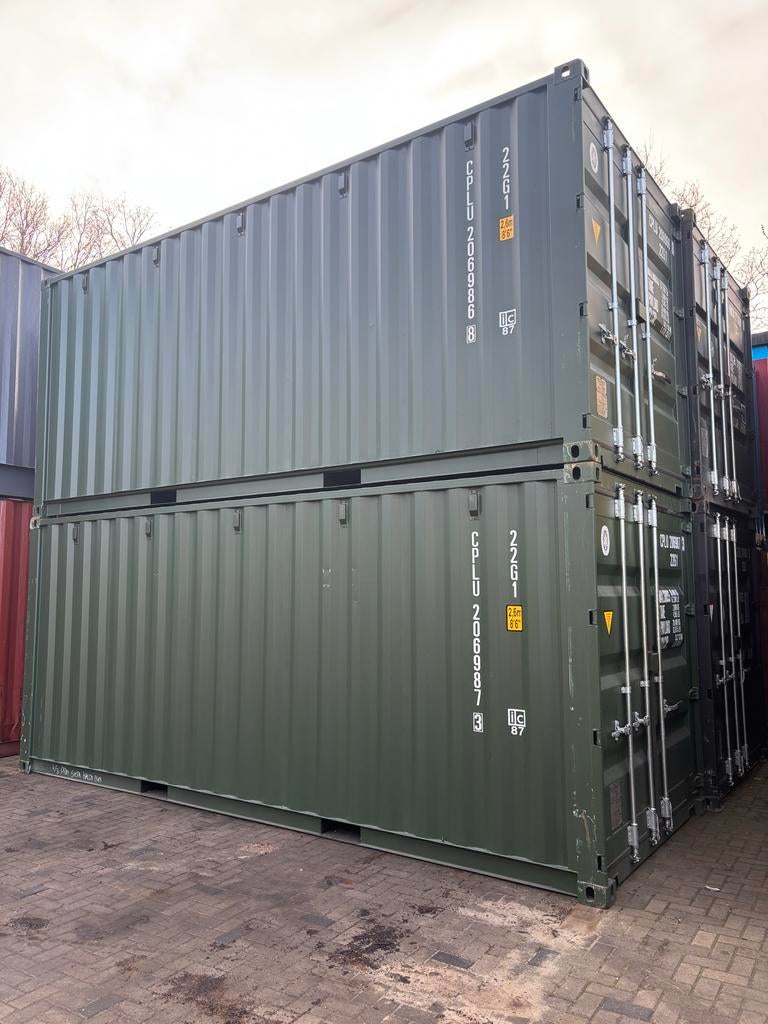 Donkergroene container 20ft opslagcontainer zeecontainer, Ophalen