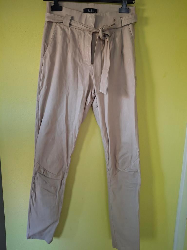 Ibana beige leren broek model Paula mooi soepel leer maat 36, Beige, Ophalen of Verzenden, Maat 36 (S), Lang