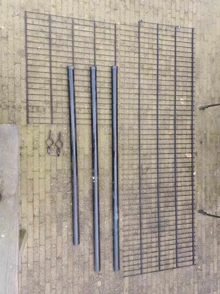 Heras hekwerk met draaihek - 2 delen, 3 palen, klemmen, Ophalen, Met poort, Gebruikt, Gaashekwerk