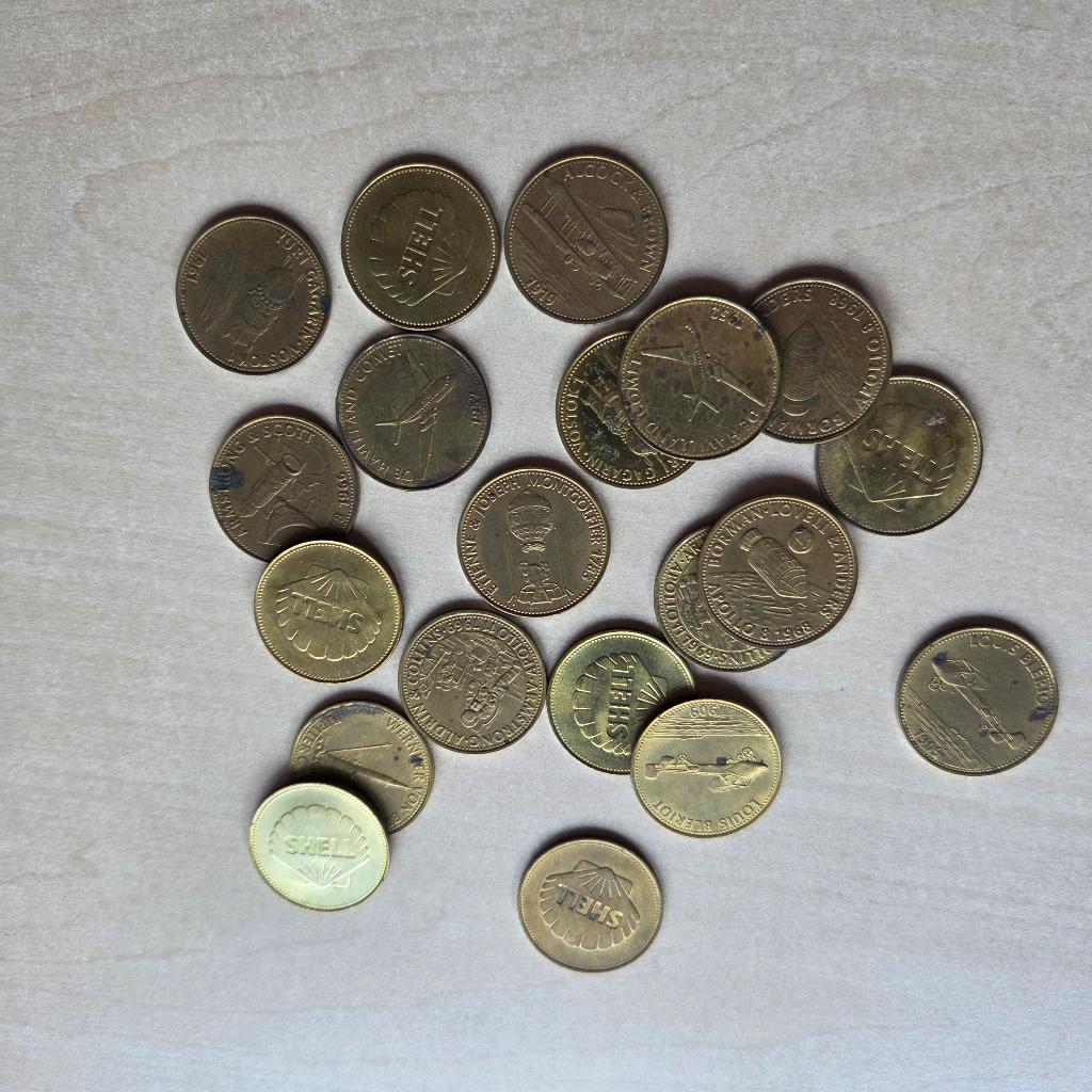 Shell Luchtvaart Ruimtevaart Tankstation verzamel munten, Postzegels en Munten, Penningen en Medailles, Verzenden, Overige materialen