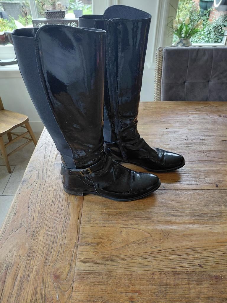 Lavorazione Artigiana leren laklaarzen, Kleding | Dames, Schoenen, Ophalen of Verzenden, Zo goed als nieuw, Zwart, Hoge laarzen