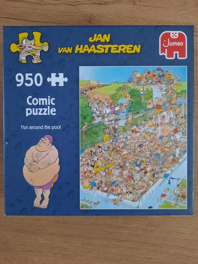 Jan v Haasteren puzzel. "Fun around the pool". 950 st. Compl, Hobby en Vrije tijd, Denksport en Puzzels, Ophalen, 500 t/m 1500 stukjes