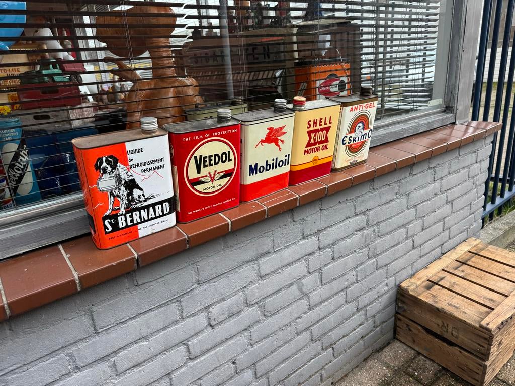 Mooie oude zeldzame garage olie blikken, Verzamelen, Gebruikt, ., ., .