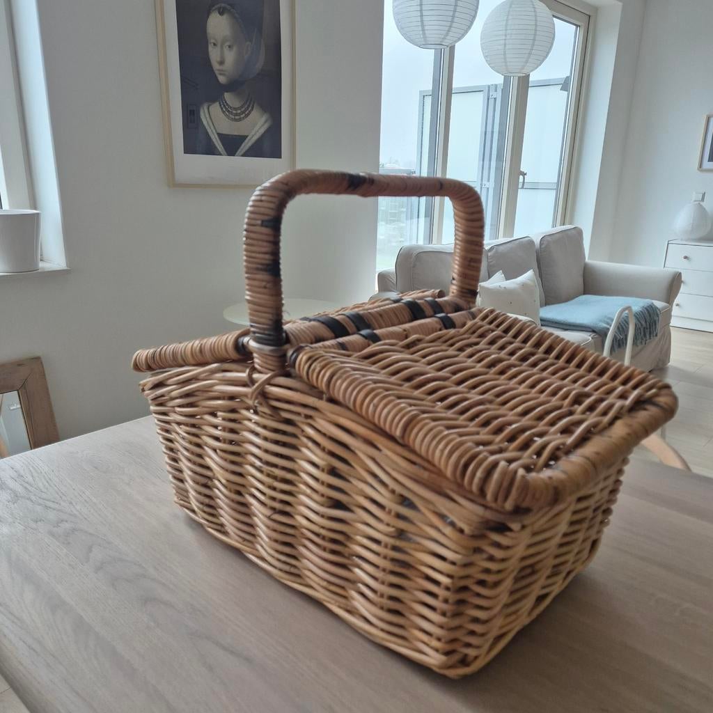 Dille en kamille mooie stevige rieten picknickmand, Ophalen, Rechthoekig, Riet