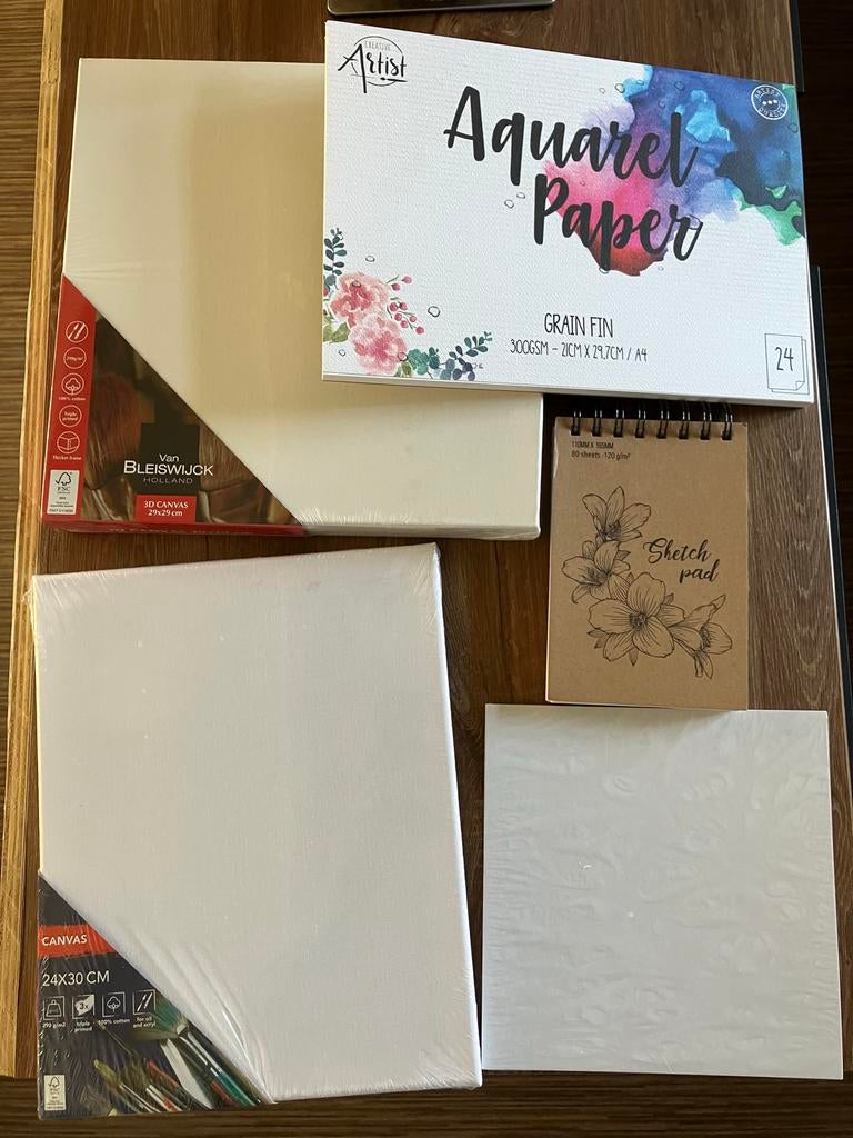3x Canvas schildersdoek + Aquarel papier, Ophalen of Verzenden, Nieuw, Doek