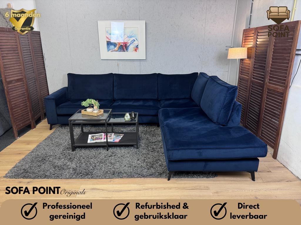Luxe Blauw Velvet Hoekbank Refurbished - Gratis Bezorgd, Ophalen of Verzenden, Zo goed als nieuw, Noordkade 68A, Stof