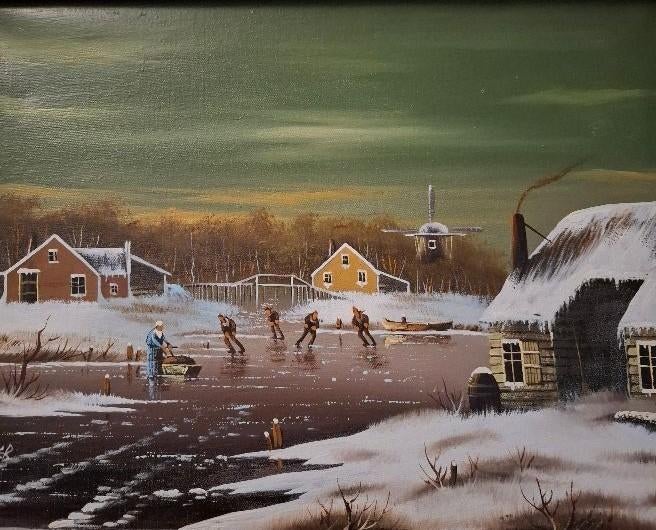 Winterlandschap van Kaiser olieverf op doek, Ophalen of Verzenden