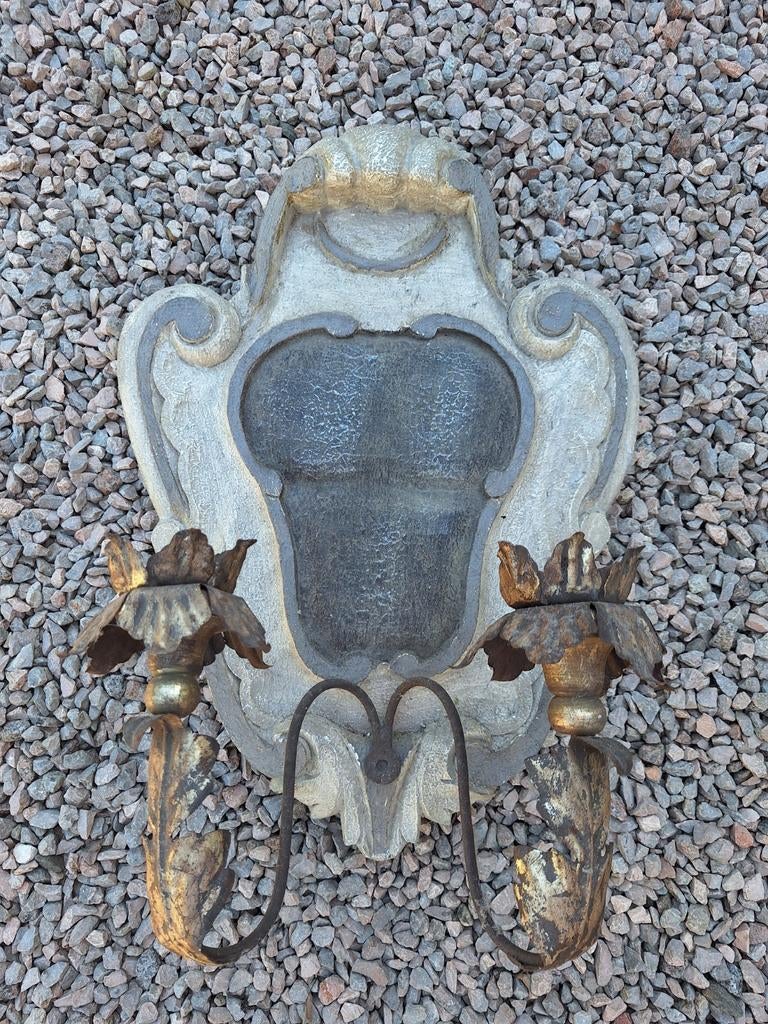 Ossenoog met koperkleurige decoratieve kandelaar, 25 tot 50 cm, Ophalen of Verzenden, Zo goed als nieuw, Grijs